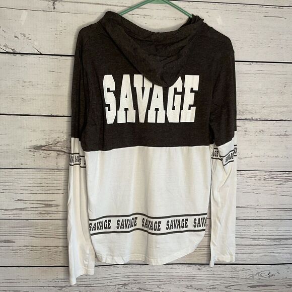 On Fire Hoodie Shirt  “Savage”‎ Graphic  Tee XL - Picture 3 of 7